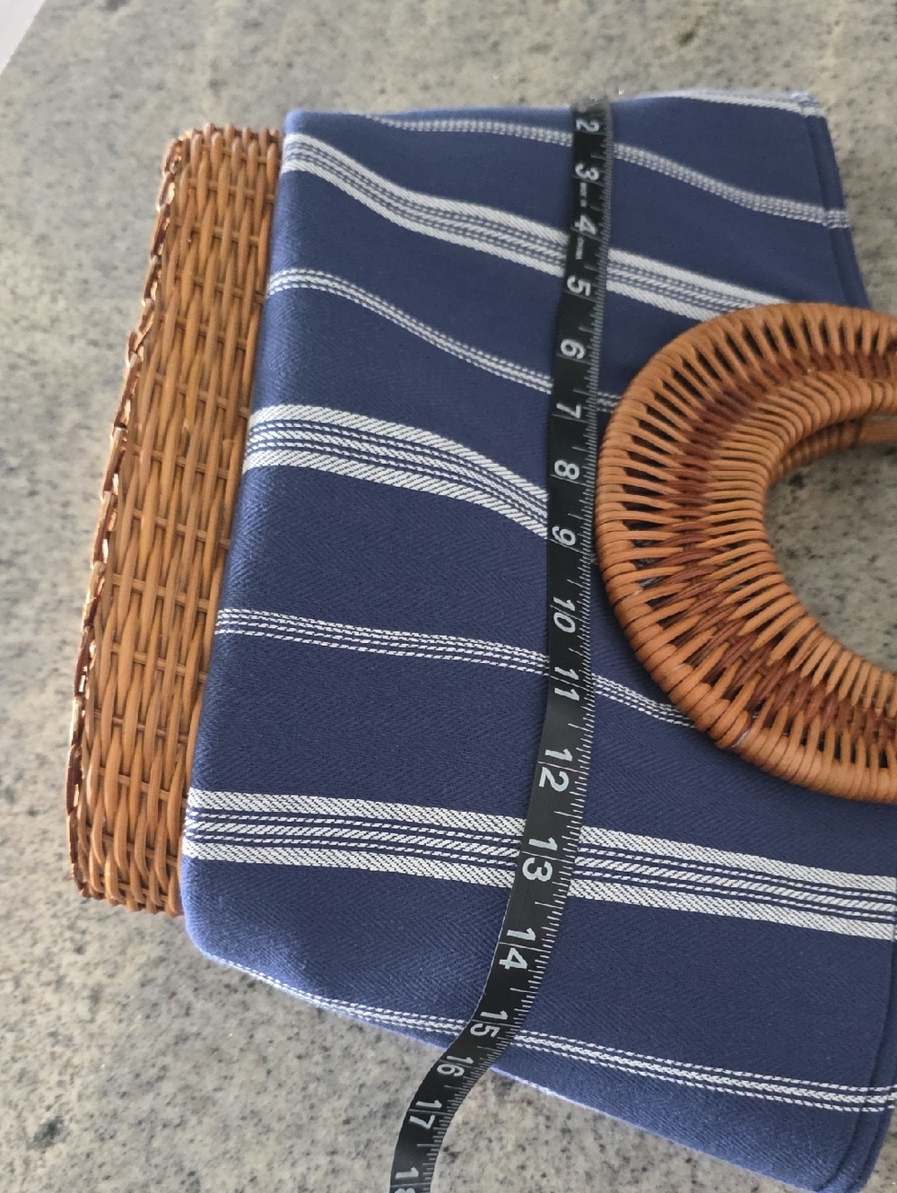 Straw Studios Navy/cream Striped Wicker Handbag - Picture 7 of 10